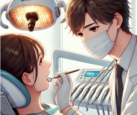 口臭で困っている患者が歯科治療を受けているシーン。
