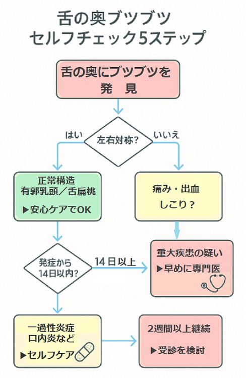 舌の奥ぶつぶつセルフチェックの図
