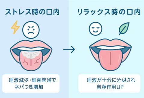 ストレス時とリラックス時の口内比較の図解
