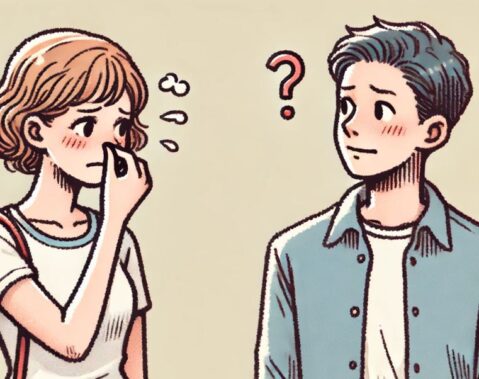 喉の奥の臭いに不安を感じる女性