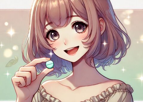 ミンティアで口臭を防ぐために食べようとしている女性