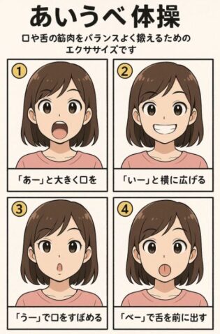 あいうべ体操のやり方のイラスト
