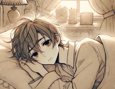 朝口臭に悩む男性のイラスト