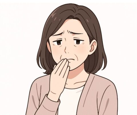口が苦いと訴える女性