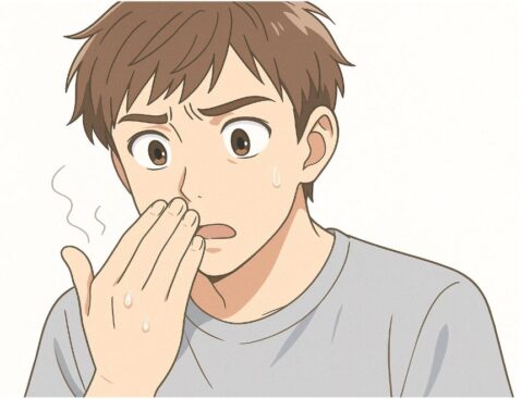 くしゃみが臭い男性のイラスト