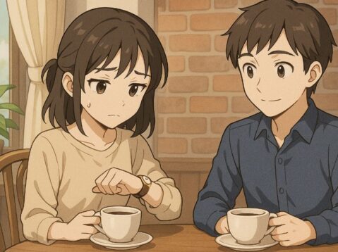 口臭予防の持続時間が気になる女性のイラスト