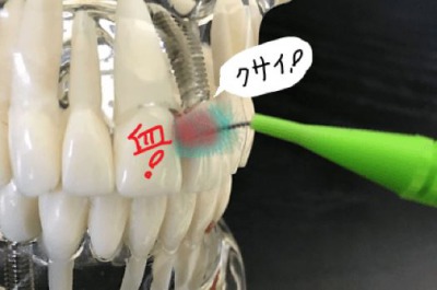 口臭チェックは、歯間ブラシ後の臭いで分かる図解