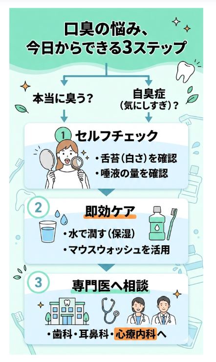 口臭・自臭症の悩みを整理する今日の3ステップ早見表