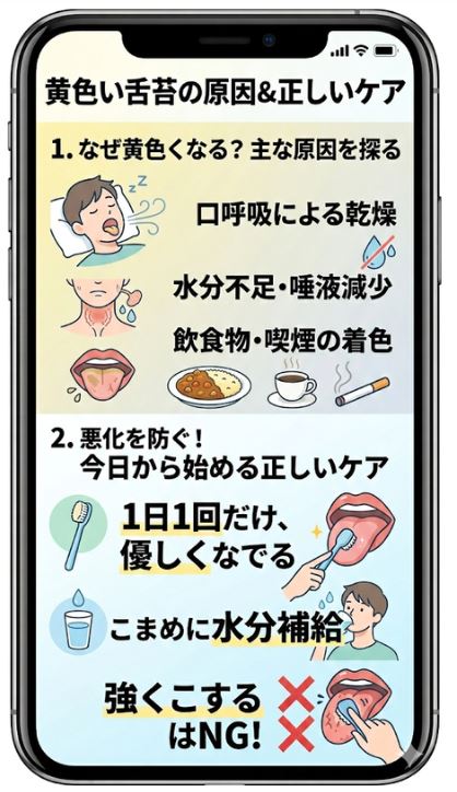 黄色い舌苔を改善する正しいセルフケアとNG行動