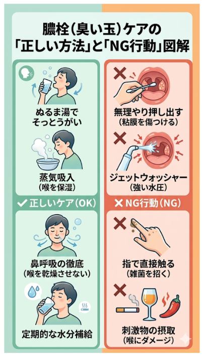 膿栓の正しい取り方(うがい・蒸気)とやってはいけないNGケア