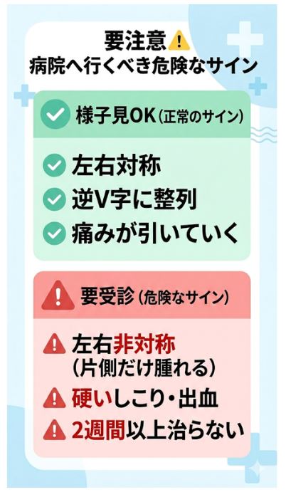 舌の奥のぶつぶつで病院に行くべき危険なサイン（左右非対称・硬い・2週間治らない）